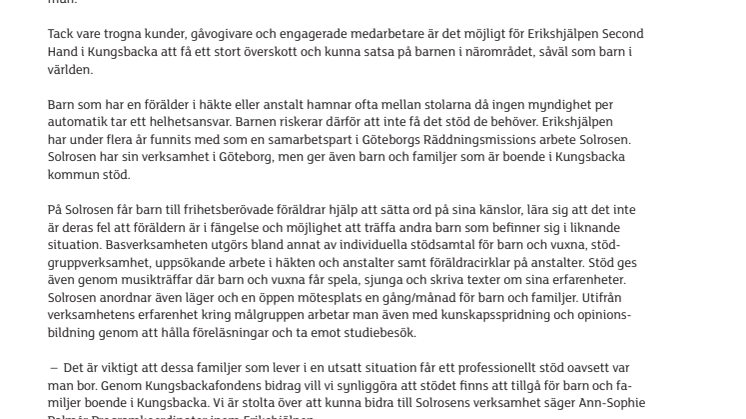 Second hand-butik stöttar barn med frihetsberövade föräldrar