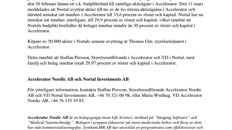 Nortal Investments AB ej längre skyldigt att lämna budpliktsbud