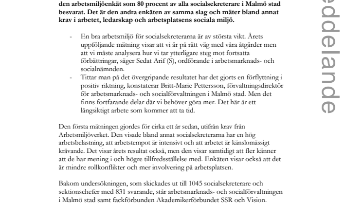 Ny mätning av socialsekreterarnas arbetsmiljö visar att staden är på rätt väg