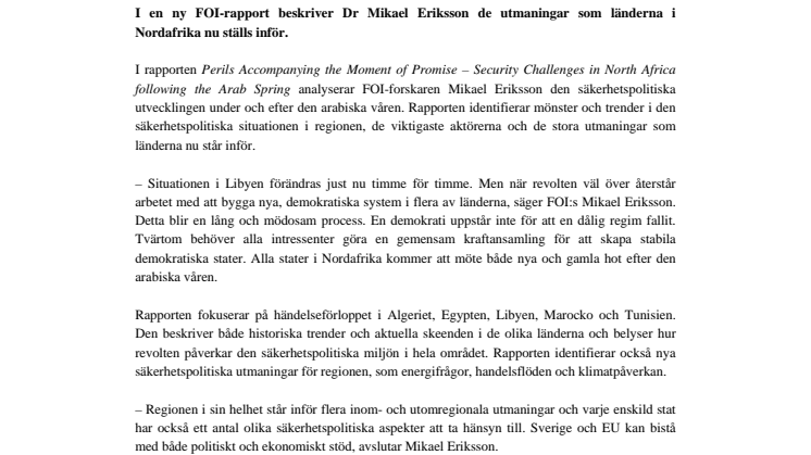 Pressmeddelande: Arabisk vår – men vad händer sedan?