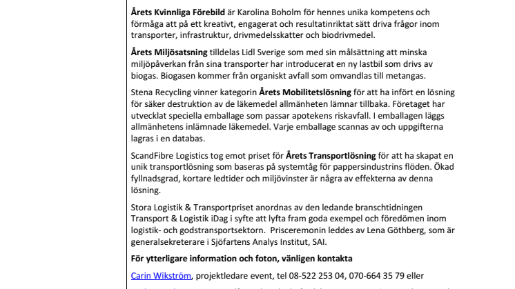 Vinnarna i Stora Logistik & Transportpriset 2011 är utsedda!