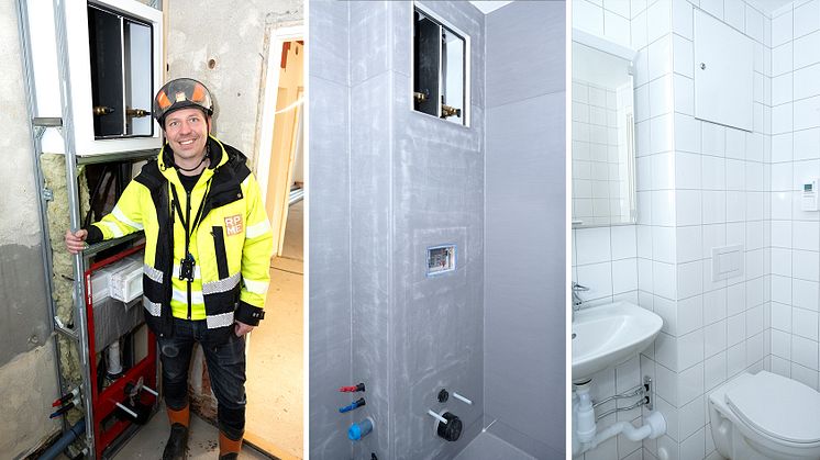Fredrik Madsen på Rörprodukter Montage Sverige AB är nöjd med TECEs nya lösning, som sparat åtskilliga arbetstimmar när VVS-produkterna skulle installeras i 190 badrum i Östersund.
