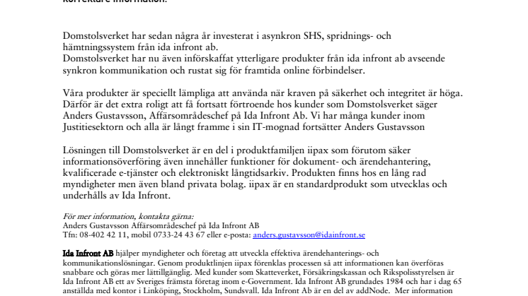 Domstolsverket köper säker kommunikation från ida infront!