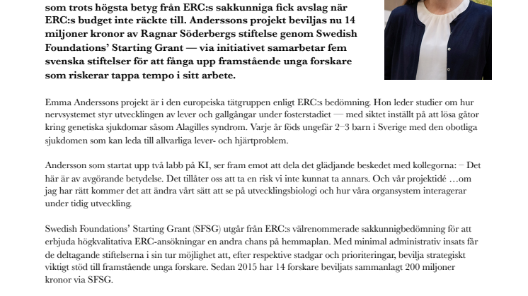 Swedish Foundations’ Starting Grant – Pressmeddelande