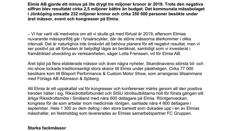 Bättre resultat än väntat för Elmia