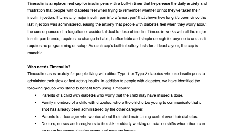 Timesulin Fact Sheet