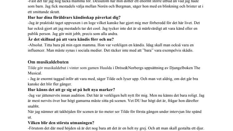Tilde Fröling om musikaldebuten, kändisskap, dejting och vardagspusslet 