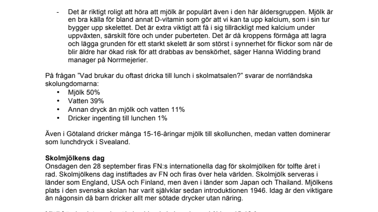 Unga tonåringar i Norrland dricker mest mjölk  -  I morgon firas Skolmjölkens dag runt om i världen