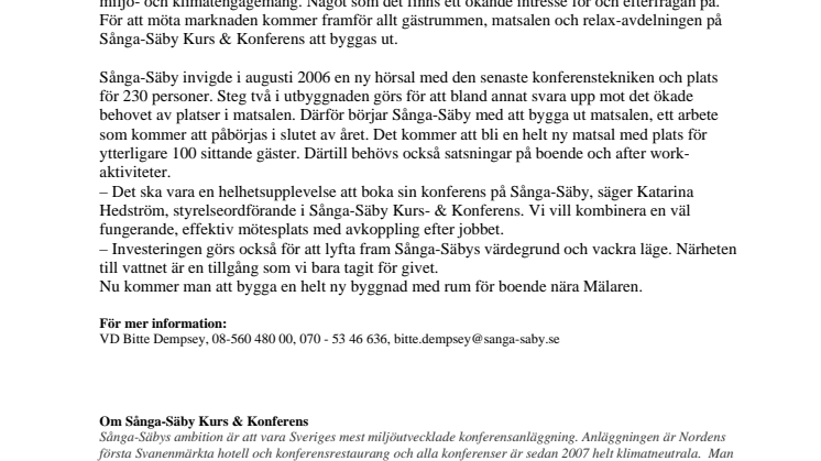Sånga-Säby Kurs & Konferens fortsätter expandera