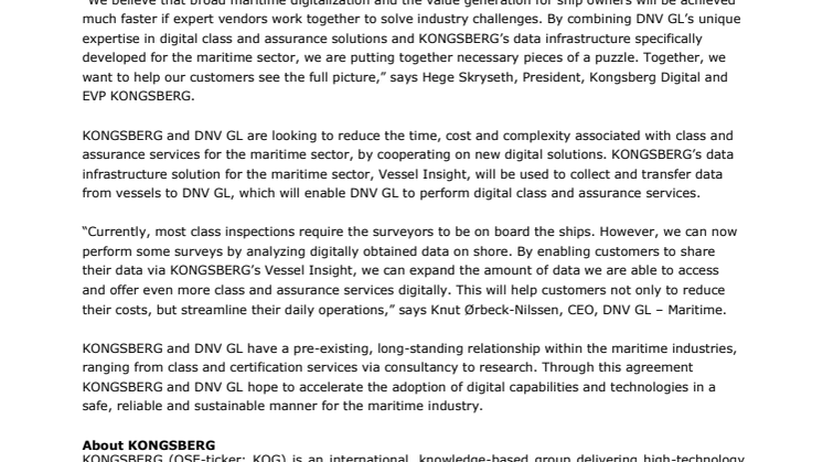 KONGSBERG and DNV GL sign digitalization cooperation agreement