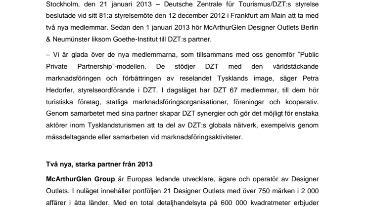 McArthurGlen Designer Outlet och Goethe-Institut förstärker DZT:s partnermodell