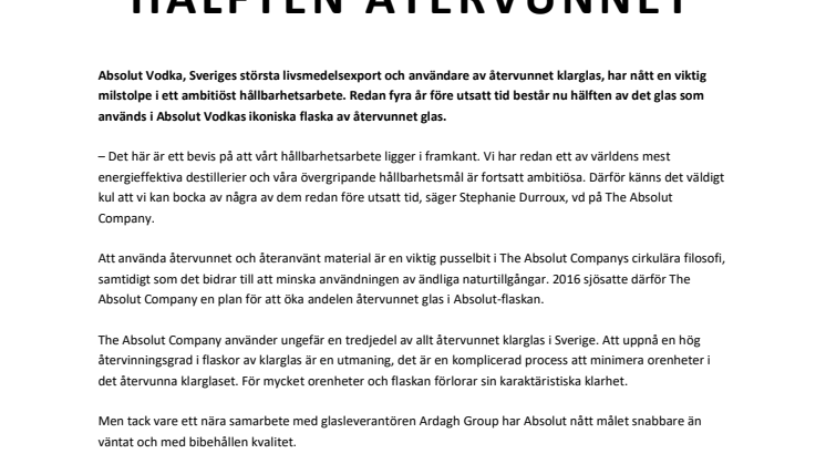 Absolut Vodka – Friskt vågat, hälften återvunnet