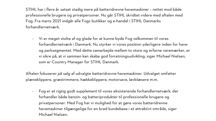 STIHL STYRKER SIN POSITION INDEN FOR HAVESEGMENTET MED NY FORHANDLERAFTALE