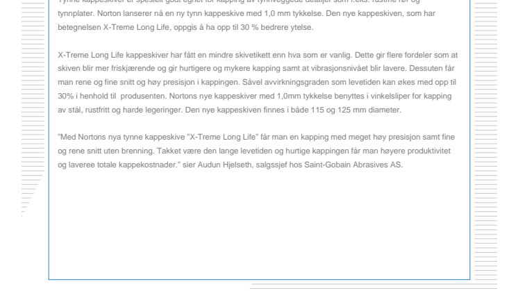 Norton lanserer tynne kappeskiver med lengre levetid