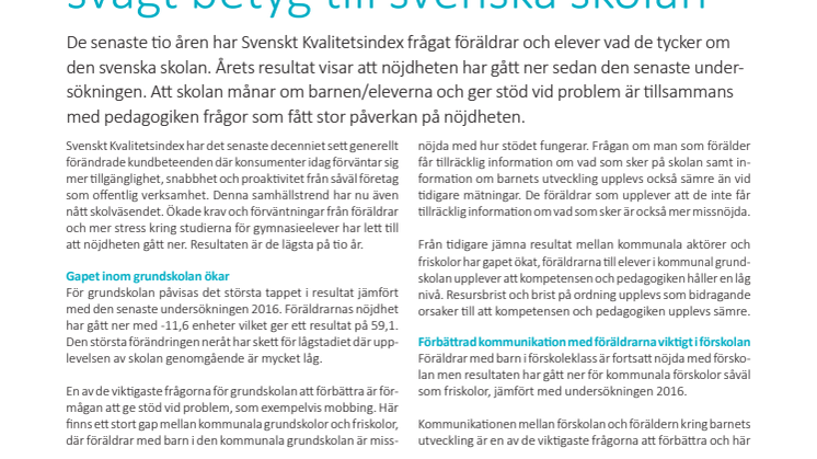 Svenskt Kvalitetsindex om skolan