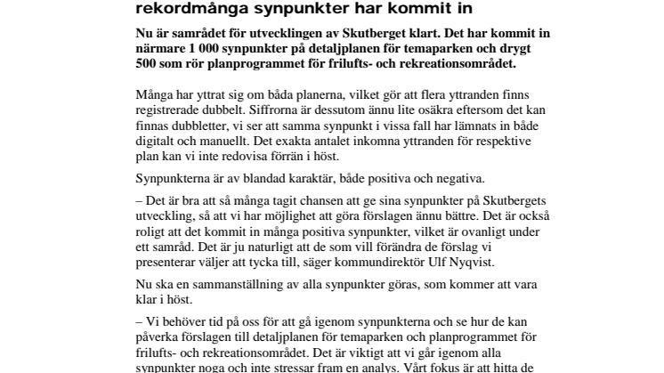 Samrådet om Skutbergets utveckling klart – rekordmånga synpunkter har kommit in