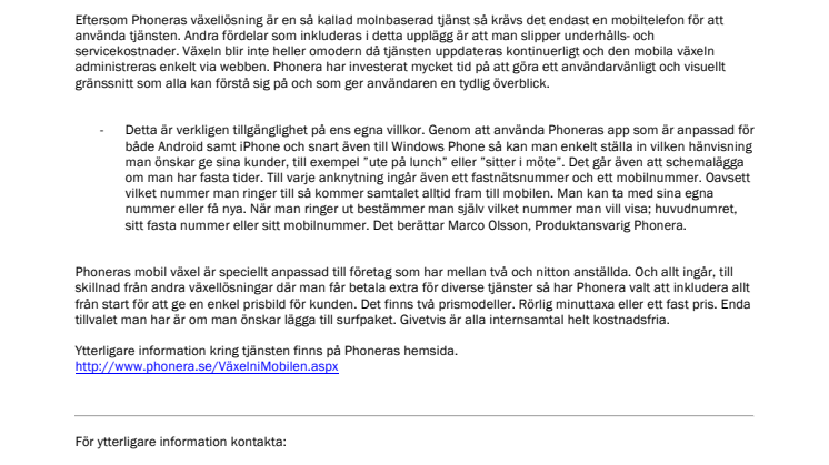 Phonera presenterar mobil växel