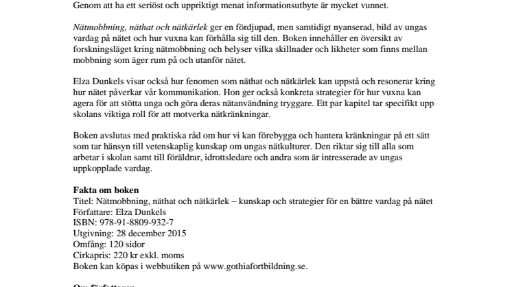 ​Elza Dunkels släpper ny bok om nätmobbning, näthat och nätkärlek