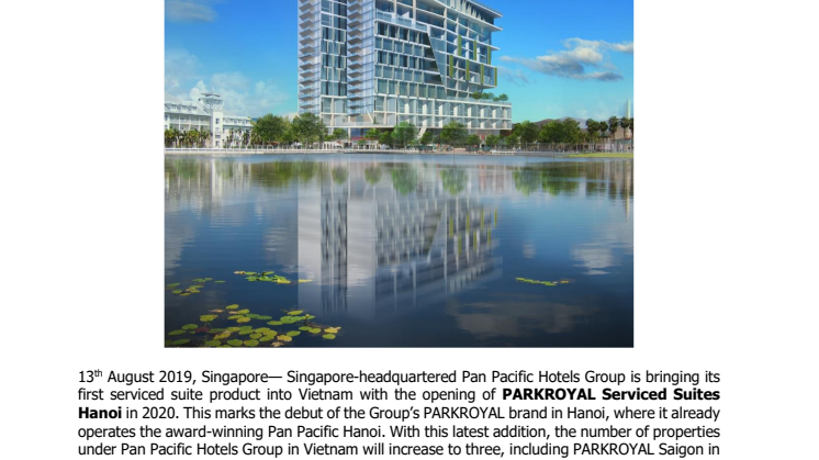 PARKROYAL Serviced Suites Hanoi to open in 2020