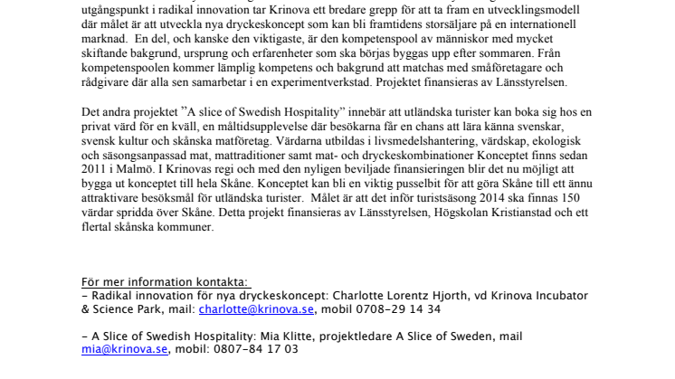 Krinovas två nya matprojekt skapar nya internationella möjligheter