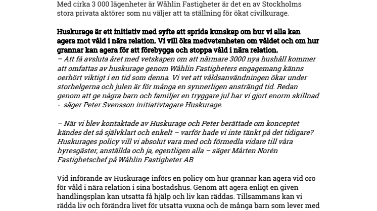 Wåhlin Fastigheter inleder samarbete med Huskurage
