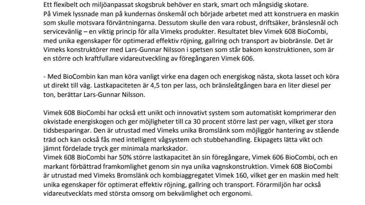 Vimek lanserar en ny skotare, Vimek 608 BioCombi