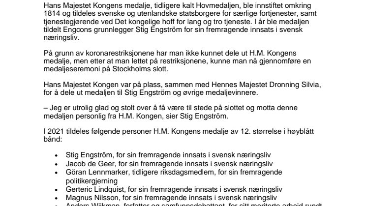 271021_Press_Engcons grunnlegger Stig Engström fikk medalje av H.M. Kongen på Stockholms slott