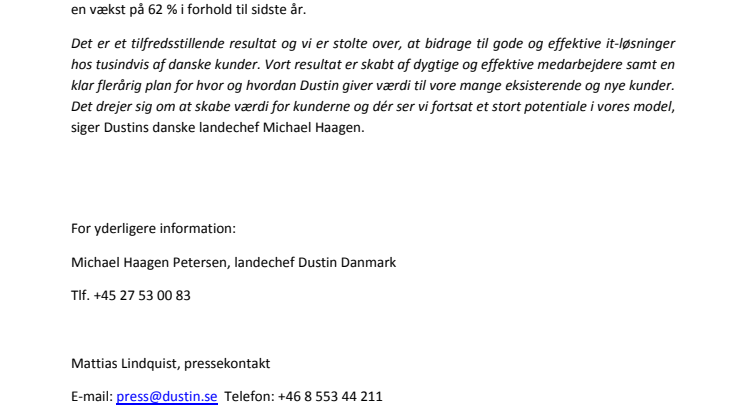 Dustin fortsætter væksten i Danmark	