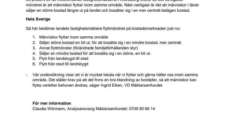 Allra vanligast att flytta inom samma område i Kronoberg
