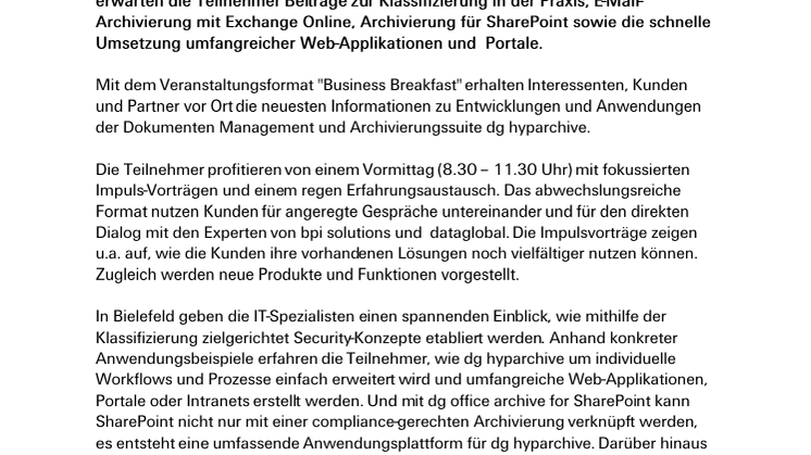 Roadshow zu Klassifizierung und Portalstrategie: dataglobal und bpi solutions laden ein zu Business Breakfast in Bielefeld