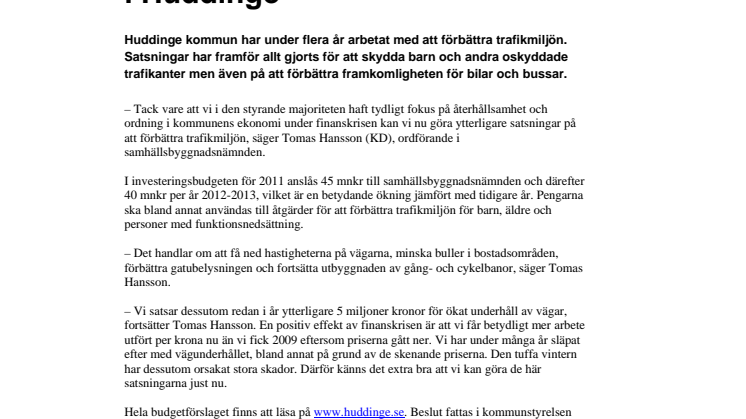 Stora satsningar på trafikmiljön i Huddinge