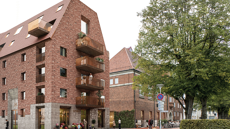 Visionsbild över hur kvarteret med gamla Parkskolan kan komma att se ut när det är nybyggt Illustration: Granitor/ Wingårdhs arkitekter 