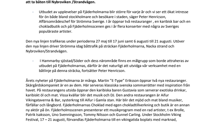 Strömma Turism och Sjöfart AB startar ny båtlinje 