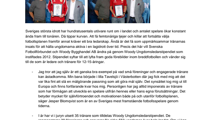 Herman Nedar och Rikard Nedar, Trollhättans BOIS,  tilldelas Woody Ungdomsledarstipendiet 2016
