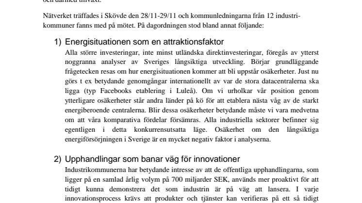 Ledande politiker och tjänstemän i de starka industrikommunerna adresserar viktiga framtidsfrågor 