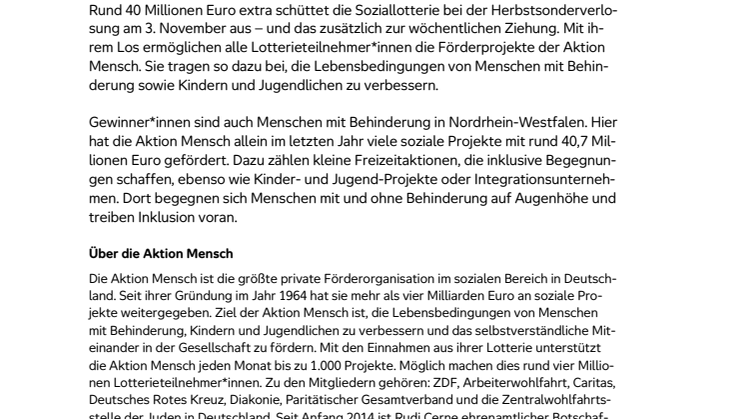 Rhein-Sieg-Kreis: Glückspilz gewinnt 1 Million Euro bei der Herbstsonderverlosung der Aktion Mensch 