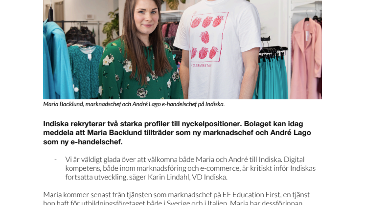 Ny marknadschef och e-handelschef på Indiska