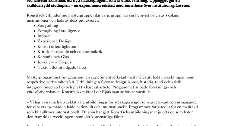 Nytt masterprogram på Konstfack