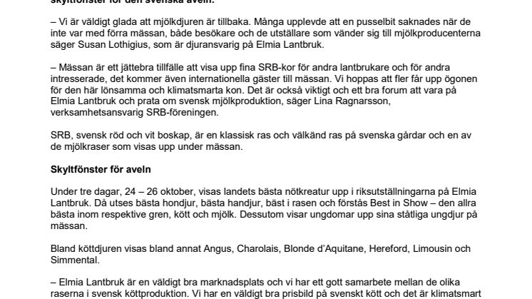 ​Mjölkdjuren är tillbaka på Elmia Lantbruk