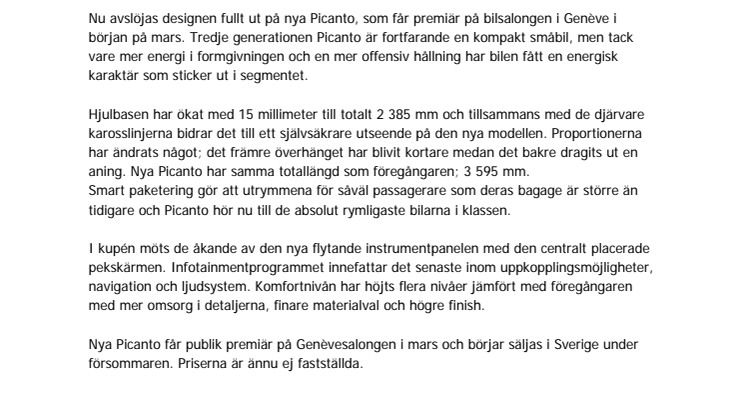 Första bilderna på helt nya Picanto