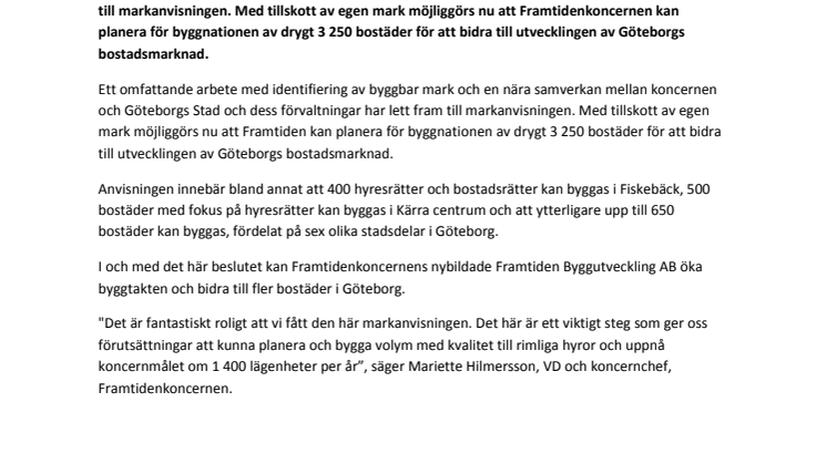 2 350 bostäder direktanvisas till Framtidenkoncernen 
