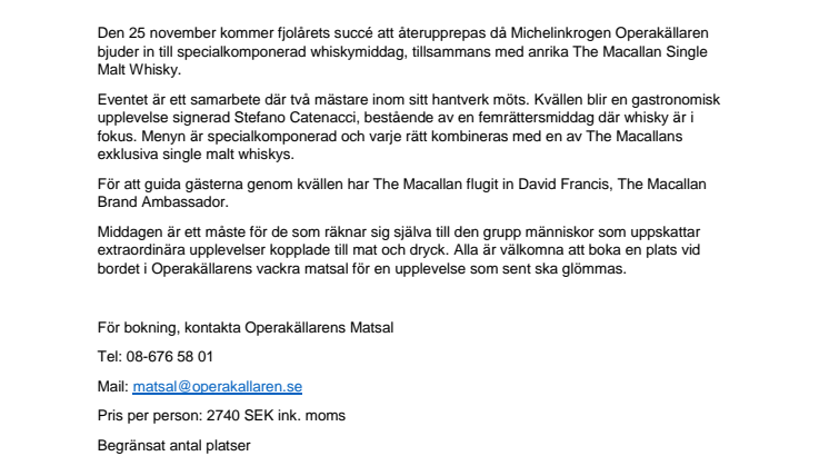 The Macallan och Operakällaren i unikt samarbete