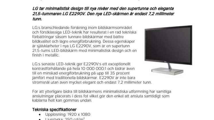 Supertunna LG E2290V sätter stil på skrivbordet