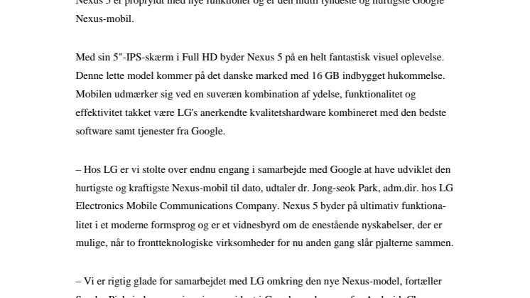 LG OG GOOGLE PRÆSENTERER GOOGLE NEXUS 5
