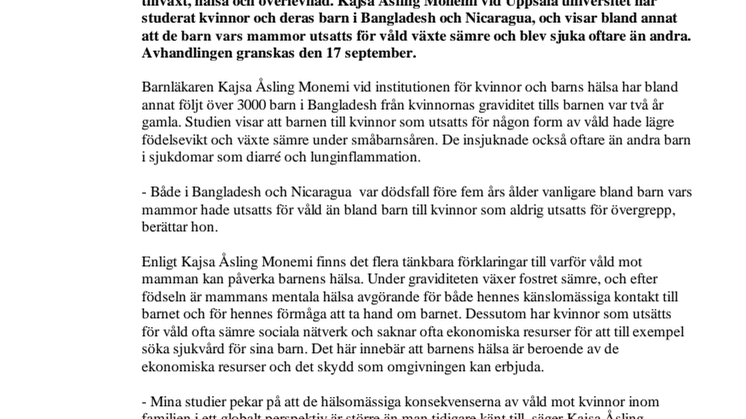 Våld mot kvinnor försämrar barnens hälsa