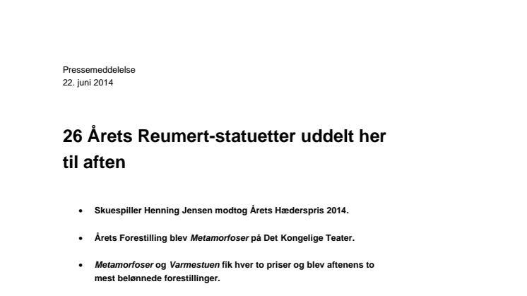26 Årets Reumert-statuetter uddelt her til aften