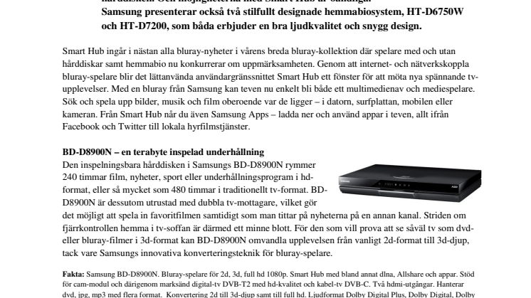 Smart bluray-spelare spelar in 240 timmar hd-film