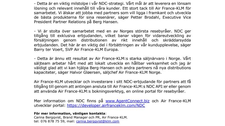 Berg-Hansen certifierad på Air France-KLM:s NDC plattform