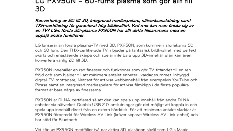LG PX950N – 60-tums plasma som gör allt till 3D