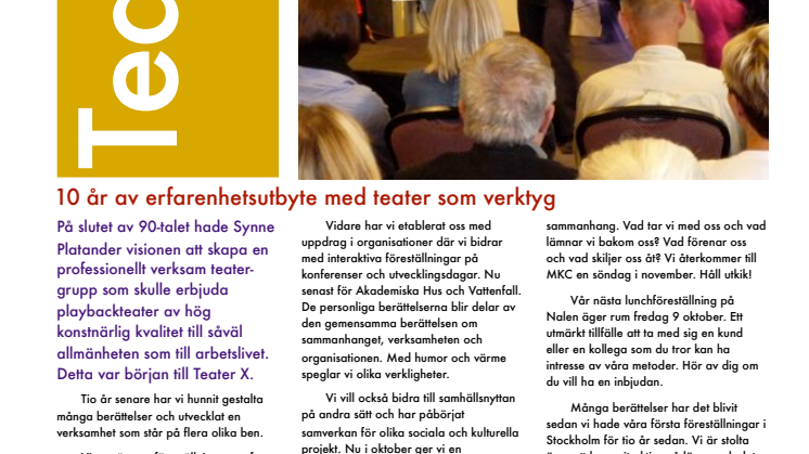 10 år av erfarenhetsutbyte med teater som verktyg 